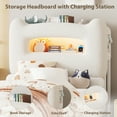 thumbnail image 5 of IdealHouse Upholstered Twin Bed Frame with Headboard, 2-Tier Storage, Charging Station & Drawer, Metal Platform, No Box Spring Needed, Beige, 5 of 9