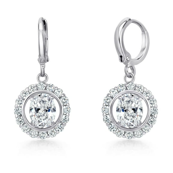Gem Stone King 4.85 Cttw Oval and Round White Cubic Zirconia CZ Dangle Earrings for Women |  1 inch