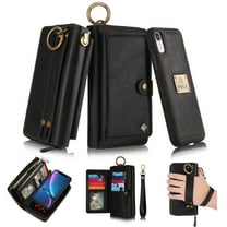 iPhone XR Leather Flip Case Cover,iPhone XR Zipper Wallet Case for Women and Men, Dteck [14 Card Holder][Zipper][Magnetic Detachable] Wallet Folio Case Leather Pouch for iPhone XR 6.1 inch, Black