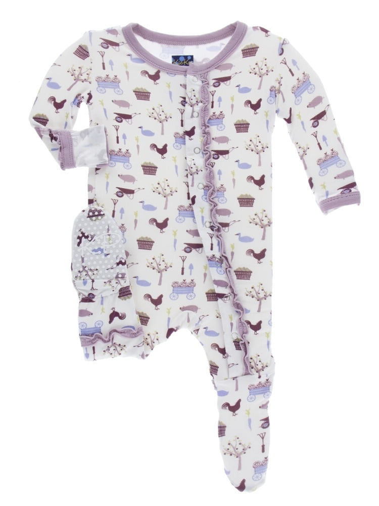 KicKee Pants Baby Girls Muffin Ruffle Footie with Snaps Girl Natural
