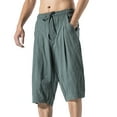 thumbnail image 6 of BADHUB Mens Cotton Linen Shorts Big and Tall Drawstring Elastic Waist Shorts Below Knee Lightweight Breathable Shorts With Pocket Clearance Green XXL, 6 of 8