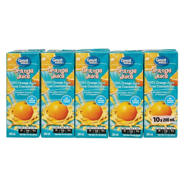 Great Value Orange Juice, 10 x 200 mL - Walmart.ca