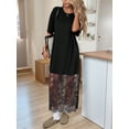 thumbnail image 6 of Women's Short Sleeve Lace Patchwork Maxi Dress Summer Crew Neck Casual Long Dresses Black - In Stock S, 6 of 10