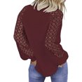 thumbnail image 5 of Haut Femme Blouse en Dentelle Manches Longues Col Rond T-Shirt Couleur Unie, Rouge Vin, L, 5 of 5