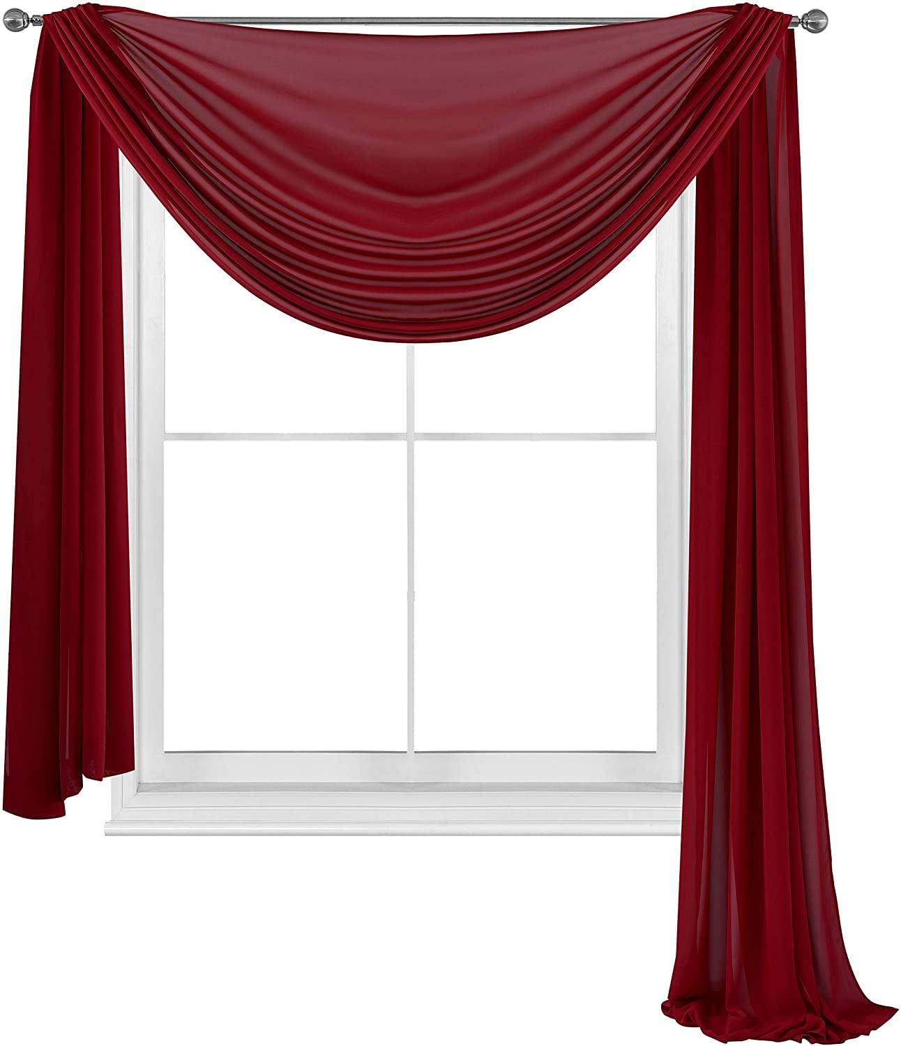 How To Hang Window Scarves Without A Rod Purple Scarves Elegance Sheer Voile Window Curtain Scarf Fully Stitched and  Hemmed Valance 216'' Inch Long&nbsp; - Walmart.com