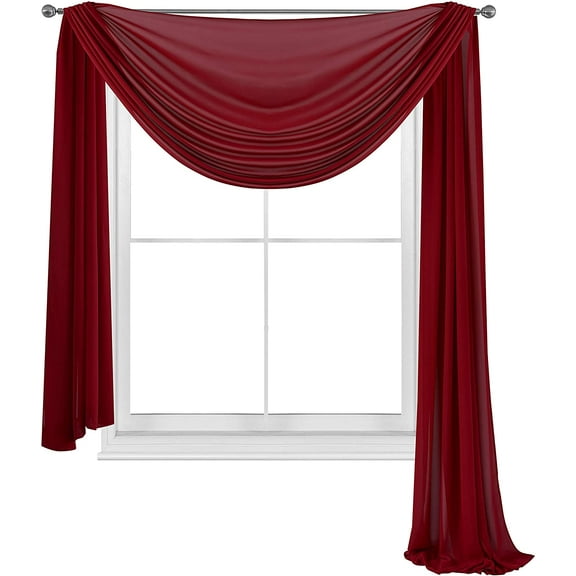 Burgundy Scarves Elegance Sheer Voile Window Curtain Scarf Fully Stitched and Hemmed Valance 216'' Inch Long