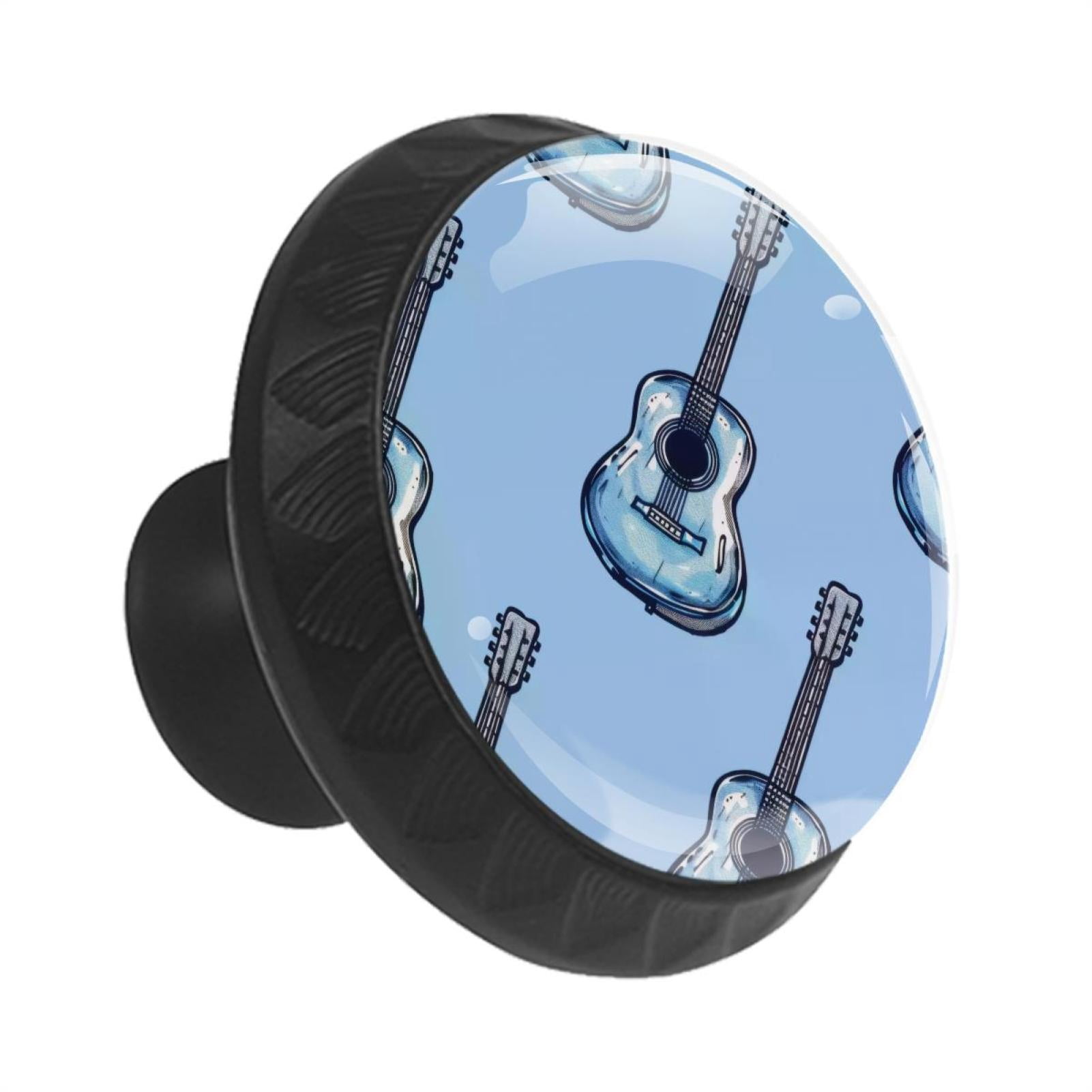 12 Pcs Cabinet Knobs Blue Guitars Seamless Pattern, Round Crystal Glass Drawer Dresser Wardrobe Handles Pulls Door Cupboard Hardware Knob with Screws for Home Kitchen