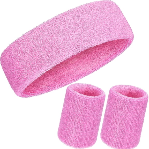 Sweatband Set, Includes Sports Headband and Wrist Sweatbands, fenze Tennis Sweat Band Sports Competitions Games for Men Women (Pink)