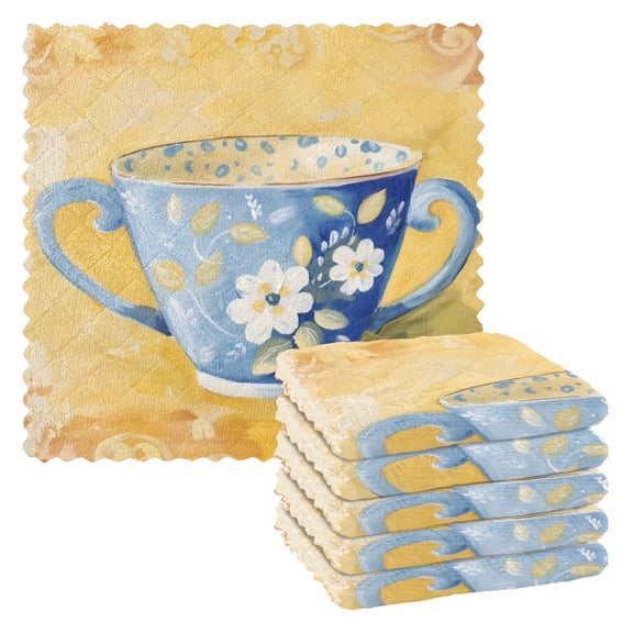 6 Pieces of Kitchen Towels 11x11Inch Kitchen Dish Cloths Kitchen Dish Towels Reuseable Cleaning Cloths Blue Cup