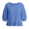 thumbnail image 2 of ClodeEU Women's Round Neck Bubble 3/4 Sleeve Tops,Casual Ruff Hem Cropped Blouses ,Women's Plus M, 2 of 5