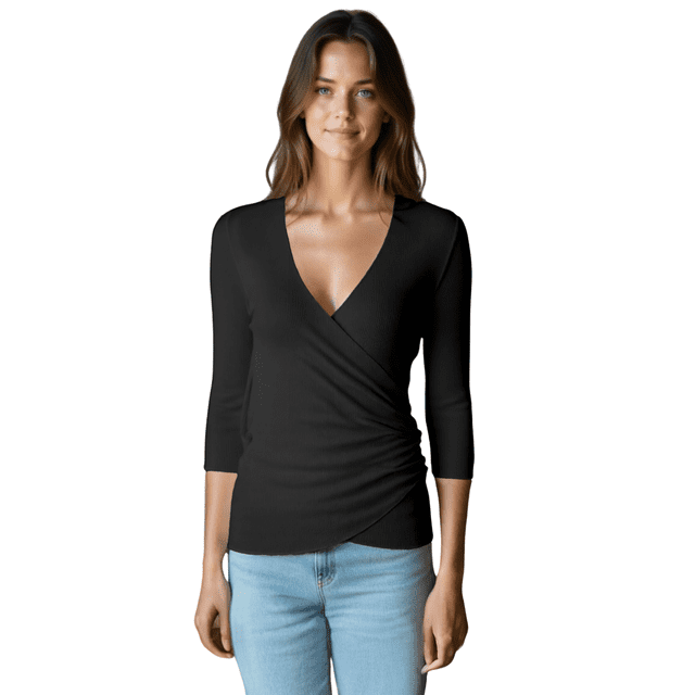 Blusa Mujer Manga 3 Cuartos Cuello V Comodidad y Estilo