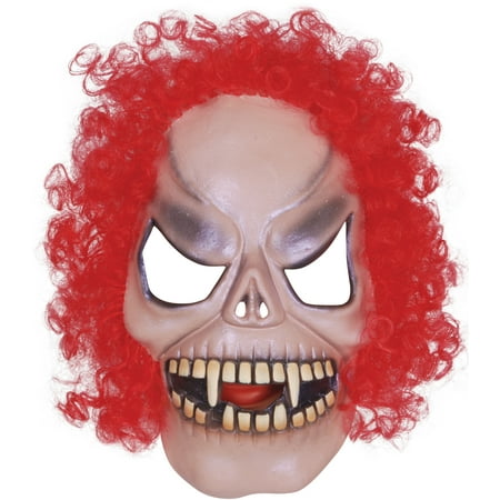 Star Power Monster Clown With Curly Hair Latex Mask, Beige Red, One Size