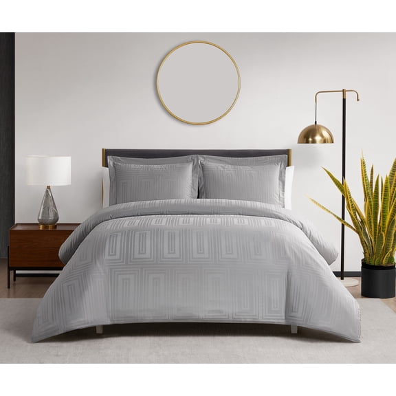 Cityblocks Silver Grey 3-Piece Cotton Rectangle Jacquard Duvet Set - King