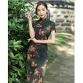 thumbnail image 1 of Robe Rétro d'Été pour Femmes, Manches Courtes, Col Montant, Fendue, Style Chinois, Jupe Longue en Satin, 1 of 7