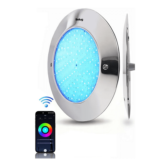 "Luces Para Alberca Ultra Delgado 12v18w Rgb Con Remoto Y App Belug, Plata "