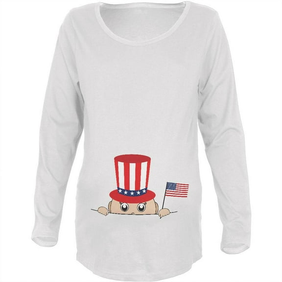 4th of July - Peeking Baby White Maternity Soft Long Sleeve T-Shirt - Small