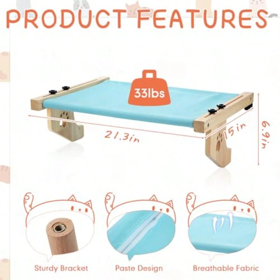 2 Set Cat Window Sill Perch Adjustable Wood Small Cat Window Hammock Window Seat Cat Bed Windowsill Cat Shelf Indoor Kitty Cat Window Ledge Seat For Bedside Cabinet Heavy Duty 33 Lbs Blue