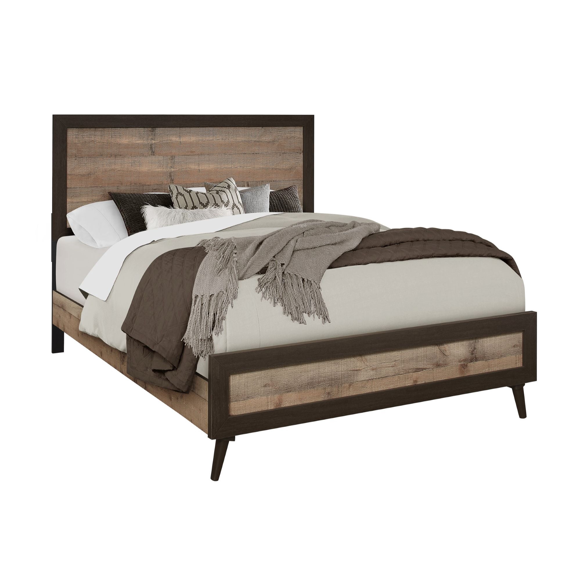 Home Design Janet Full Bed Frame with Wood Grain Panel Headboard and Footboard, Natural Oak, Easy assembly