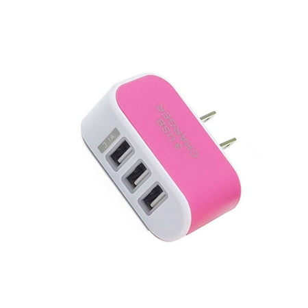 Joyfeel Pink USB Power Adapter Charger Universal Candy Color 3 USB Multi-Port Wall Charger US Plug Wall Adapter Cube Block AC 110-220V