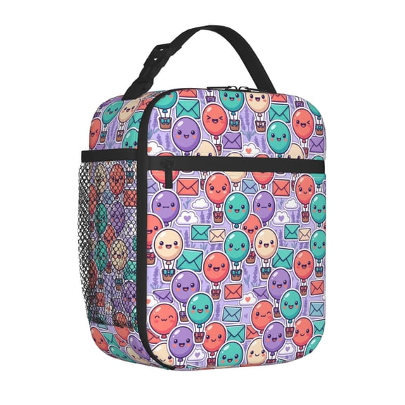 Hot Air Balloon Insulated Lunch Box Portable Handheld Reusable Cooler Handbag Front Pocket Work Office Daily Travel Meal Bag