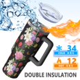 thumbnail image 5 of 40oz Pioneer Flower Floral Print Pattern Insulated Tumbler with Handle, BPA-Free Leak Proof Lid and Straws, Double Wall Vacuum, Hot 12h/Cold 34h, 5 of 6
