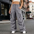 thumbnail image 2 of vigerkar Women Parachute Pants Loose Lightweight Drawstring Waist Hop Cargo Pants (Light Gray, M), 2 of 6