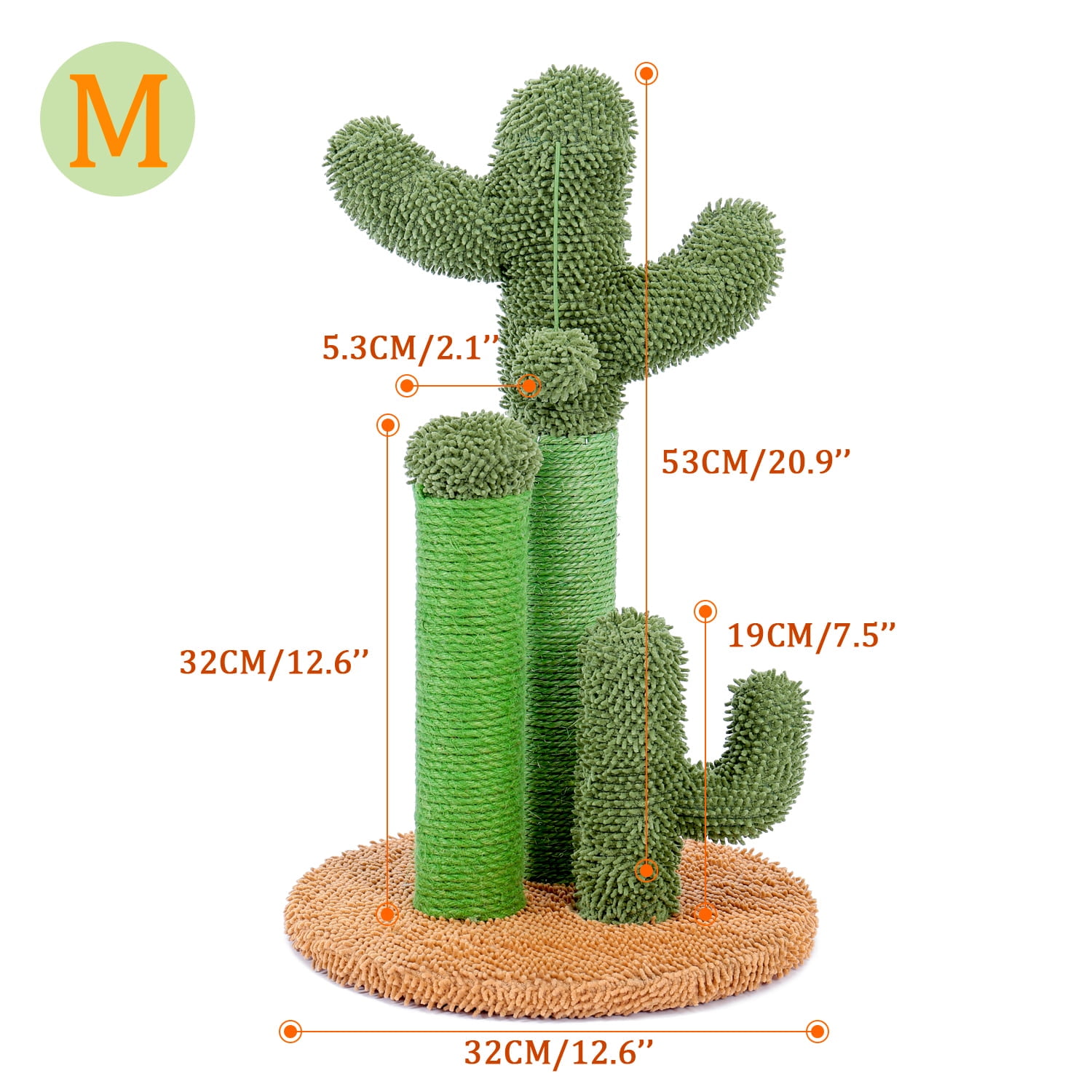 Pefilos 20" Cat Scratching Post for Adult Cats Cactus Cat Scratcher for Large Cats Featuring with 3 Scratching Poles and Interactive Dangling Ball Cat Tree for Indoor Cats, M