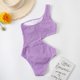 thumbnail image 4 of Traje de baño de una pieza con abertura para mujer Traje de baño de un hombro Monokini acanalado Trajes de baño - Púrpura, 4 of 4