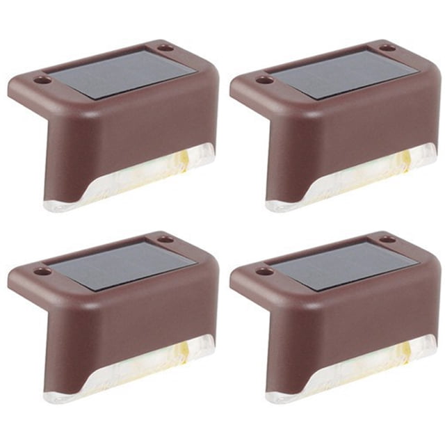 Outdoor Waterproof LED Solar Step Lights - Decorative Staircase and Railing Lighting for Gardens, Set of 4 with Colorful and Warm Light Options, Coffee/Black/White Finish