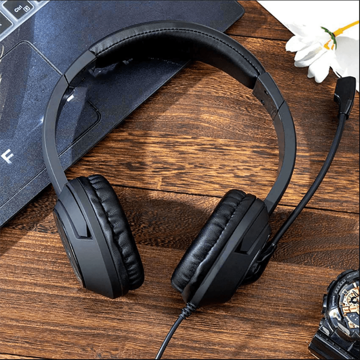 2X Wired USB Headset Call Center Headset with Microphone Game Noise Canceling over-Ear Headphones for Computer PC Laptop,2 x Headphones,Black