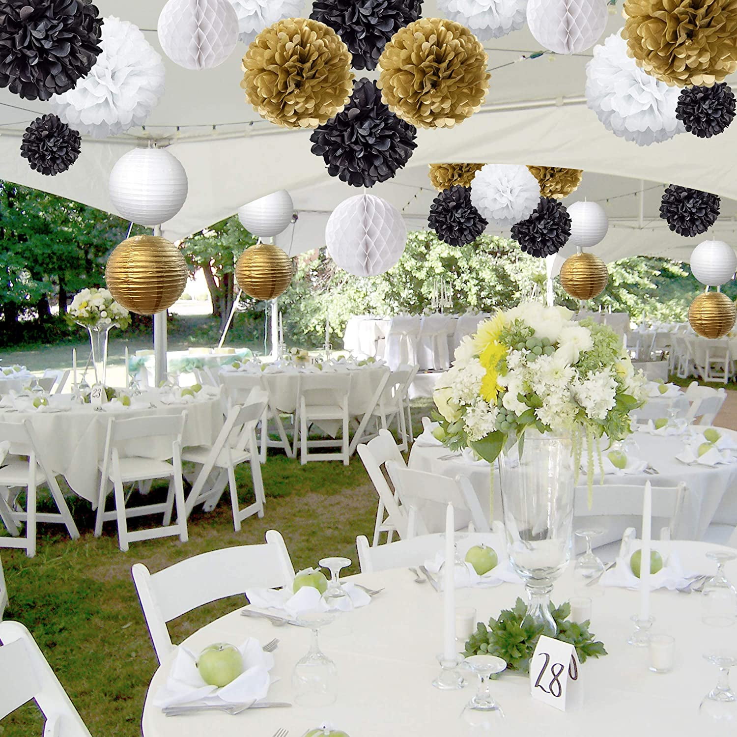 Black And White And Gold Wedding Reception