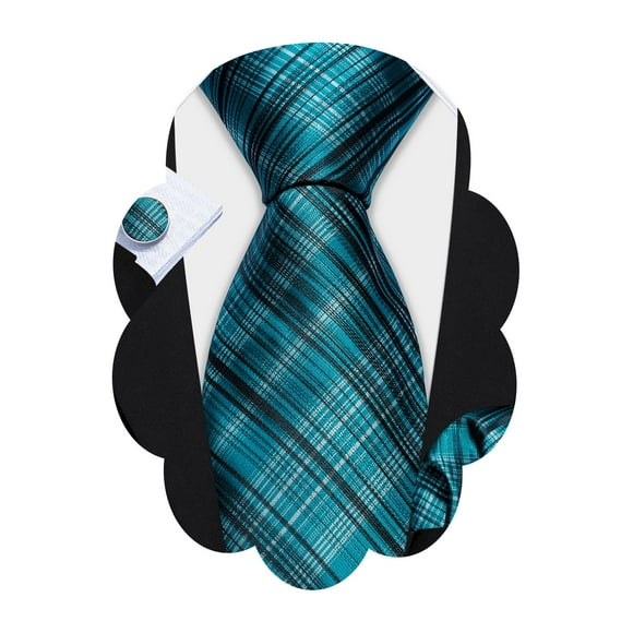 Corbata Barry.Wang de Seda para Hombre en Teal y Cuadros Negros
