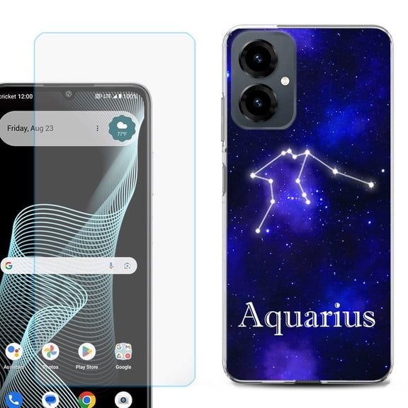 Shockproof Phone Case for Cricket Icon 2026, with Screen Protector, by OneToughShield - Aquarius