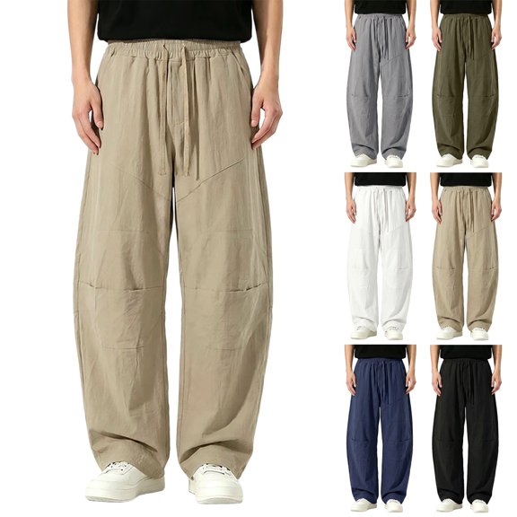 Daiosportswear Men's Linen Pants Casual Harem Pants Lightweight Summer Beach Drawstring Pants with Pockets White XL