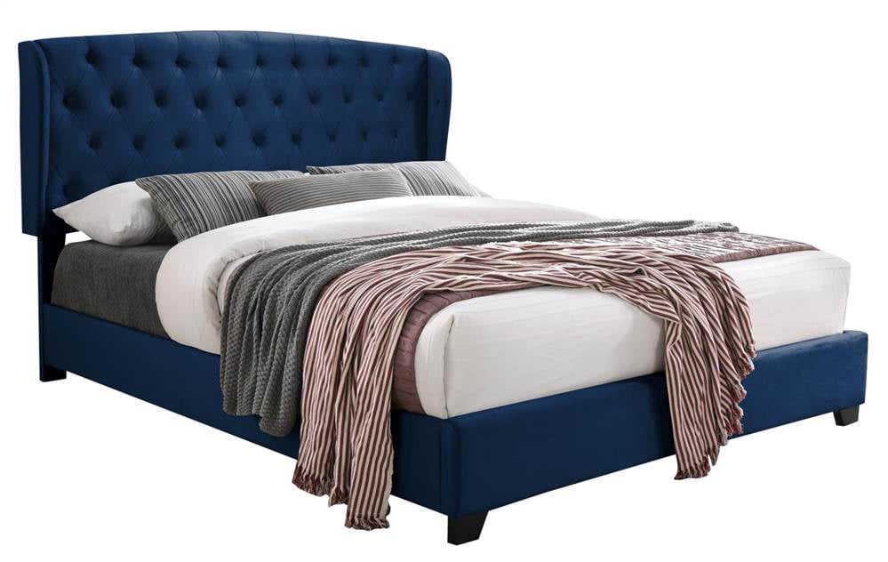Bedroom Kimberly Tufted Wingback Queen Bed, Blue