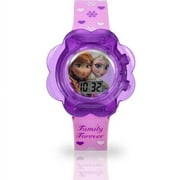 Disney Frozen Unisex Child Watch Featuring Elsa and Anna with Flower Dial in Purple Silicone Printed Strap (FZN3744WM)