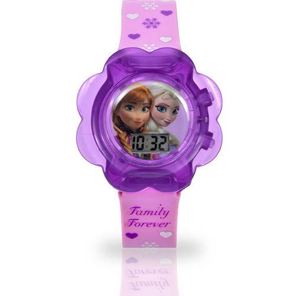 Disney Frozen Unisex Child Watch Featuring Elsa and Anna with Flower Dial in Purple Silicone Printed Strap (FZN3744WM)