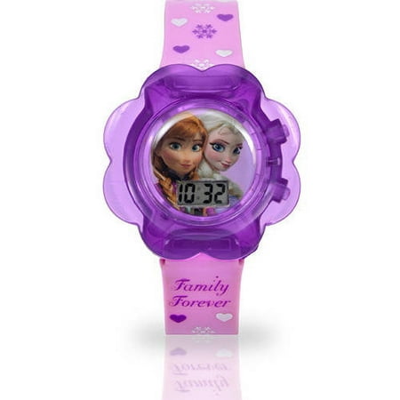 Disney Frozen Unisex Child Watch Featuring Elsa and Anna with Flower Dial in Purple Silicone Printed Strap (FZN3744WM)