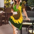 thumbnail image 3 of Picia Sunflower Pattern Women's Short Sleeve Summer Dress Pleated Loose Swing Knee Length Short Sleeve Swing Dresses, 3 of 6