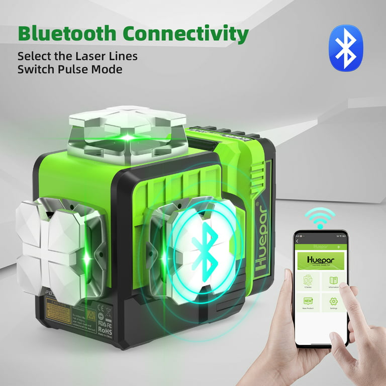 Huepar P03CG - 3D Laser Level Self Leveling Bluetooth outdoor Line Laser  Green Beam, Bluetooth, remote control