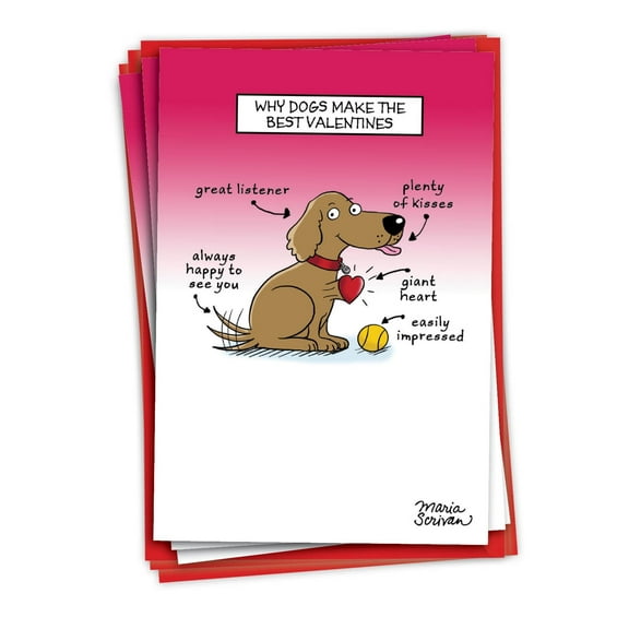NobleWorks Pack of 3 Funny Valentine's Day Greeting Cards with Envelopes (1 Design, 3 Each) Dog Lovers C3167VDG-C3x1