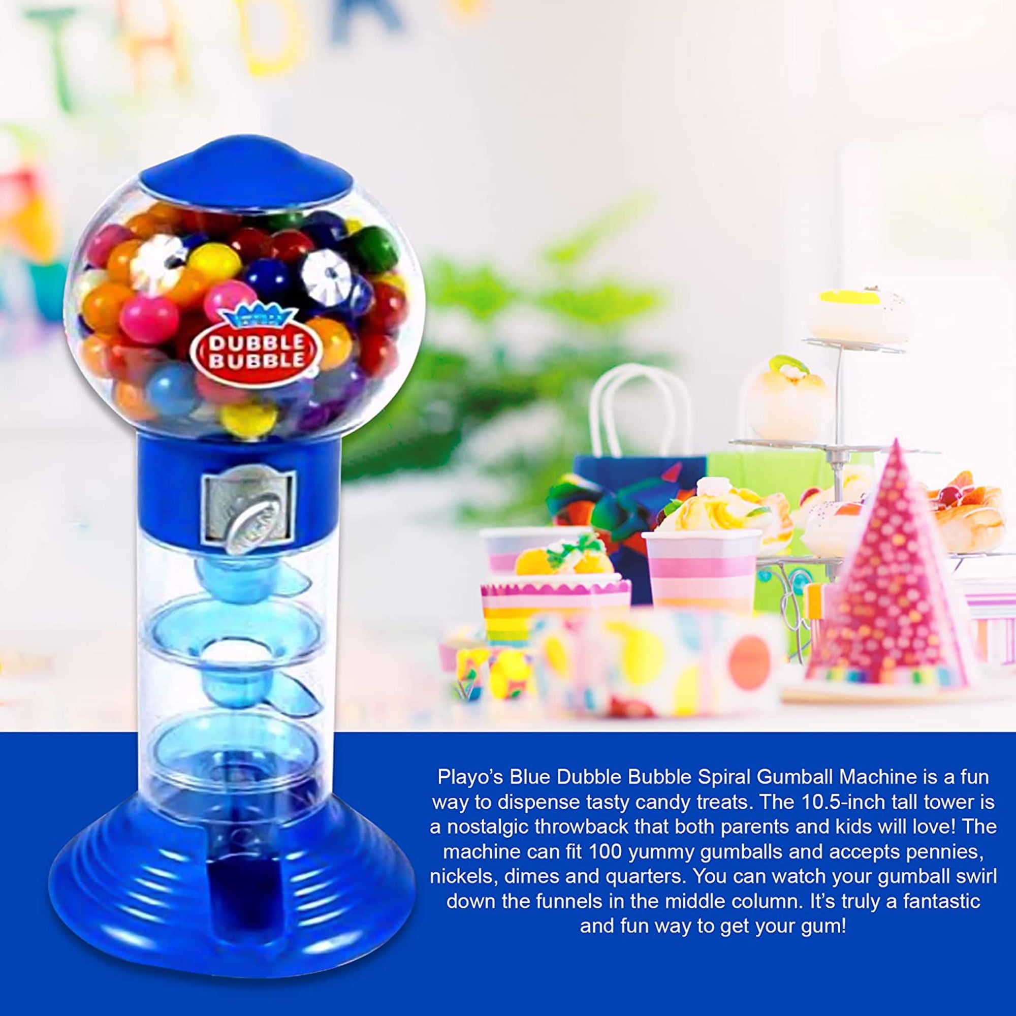 Spiral Fun 10-Inch Gumball Machine with Gumballs: Blue