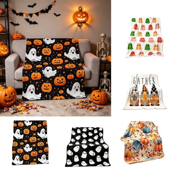 Halloween Throw Blanket Under $10 for Couch Bed Black Throw Blanket Fall Throw Blanket Spooky Halloween Pumpkin Ghost Flannel Throw Blanket Decorative Bed Couch Cover Bedroom Halloween Decorations