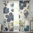 thumbnail image 3 of Navy Blue Green Floral Semi Sheer Curtains 72 Inch Length 2 Panels Set, Vintage Botanical Leaves Sheer Kitchen Curtain Privacy Voile Window Curtain for Living Room Bedroom Rod Pocket Drapes, 3 of 7