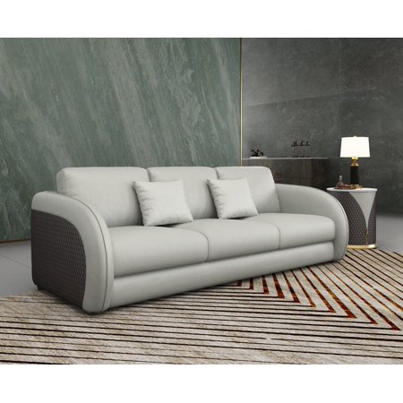 Lite Grey & Chocolate Italian Leather NOIR Sofa EUROPEAN FURNITURE Contemporary