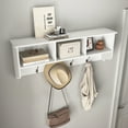 thumbnail image 3 of White Entryway Wall Mounted Coat Rack with 4 Dual Hooks Living Room Wooden Storage Shelf, 3 of 13