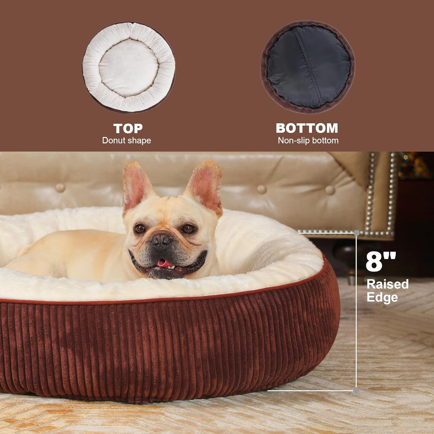 Donut Dog Bed,30 Inches Calming Round Dog Beds for Medium Dogs,Washable Anti Anxiety Cuddler Dog Bed with Removable Cover(Coffee,Medium)
