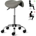 thumbnail image 3 of BOBOKY Saddle Stool Rolling Chair, Ergonomic Saddle Chair with Swivel Wheels, Adjustable Hydraulic Stylist Cutting Stool for Salon Tattoo Massage Office Medical,Grey, 3 of 8