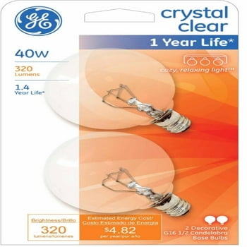 GE Crystal Clear Incandescent Globe Light Bulbs, 40 Watt, G16.5 Mini Globe Light Bulbs, 2pk
