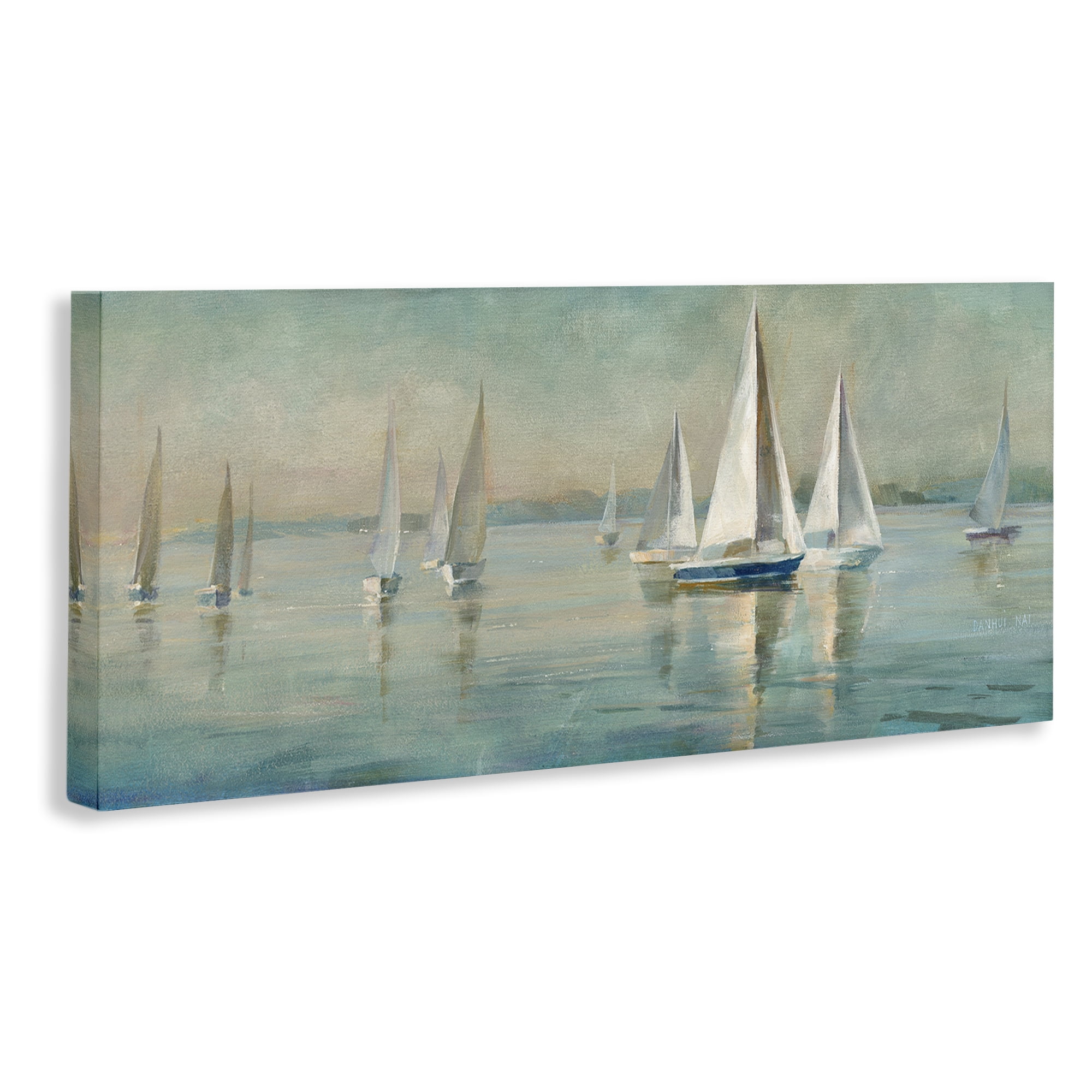 Stupell Industries Panoramic Sailing at Sunrise Nautical & Beach Painting Wrapped Canvas Art Print Wall Art, 24 x 10